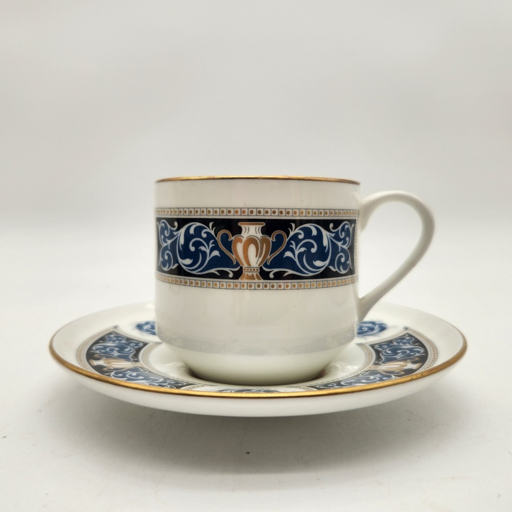 Aynsley Rembrandt Teacup & Saucer Made In England Bone China Blue Gold Urn #171